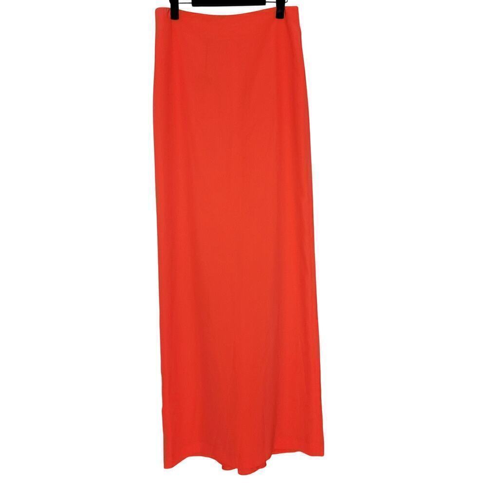 Cedric Charlier Women Long Maxi Skirt Size 8 Neon Orange Zip Flowy Luxe NEW